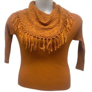 • Multiples Fringe Cowl Neck Ribbed Sweater Orange C7